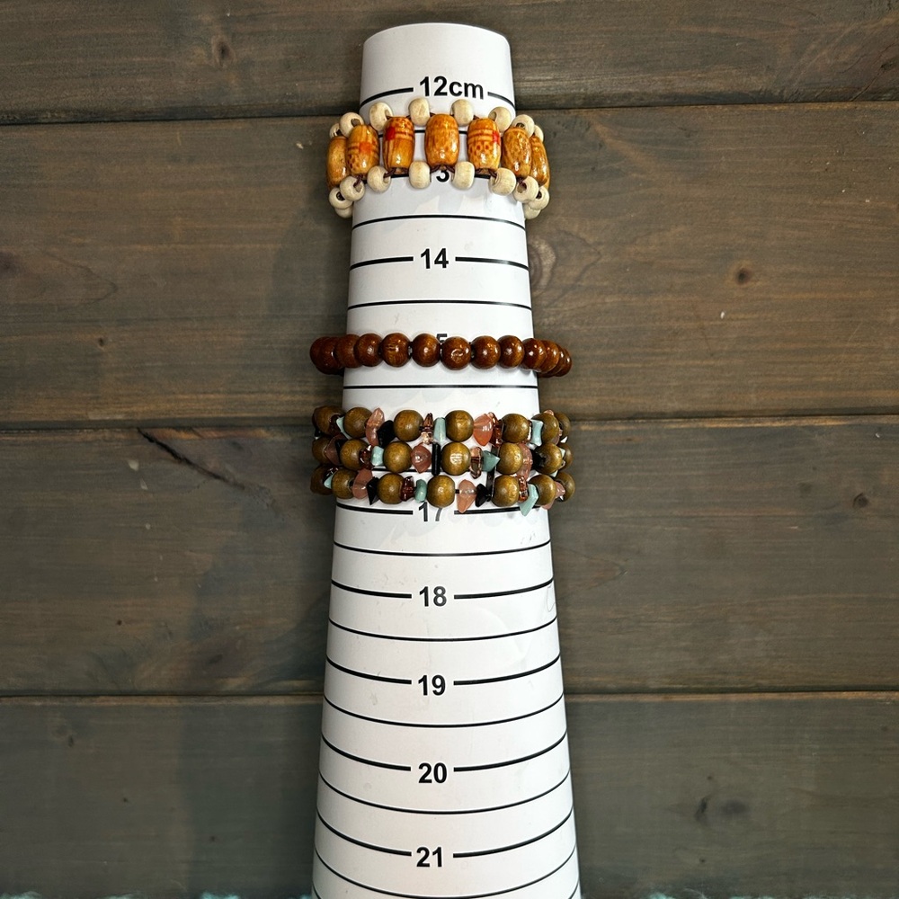3/$10 Set Of Three Wood Bead Stretch Bracelets - Picture 6 of 6